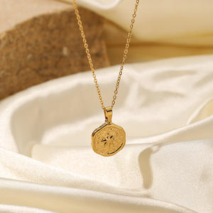 Classic Star <strong>Necklace</strong> for Women Irregular Shape with <strong>Coin</strong> Disc Compass Pendant Gold Plated Stainless Steel Textured <strong>Necklace</strong> - Product Image 2