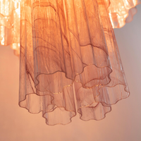 Grand Lustre Tube d'Albâtre Rose en Verre de Murano à Trois Niveaux