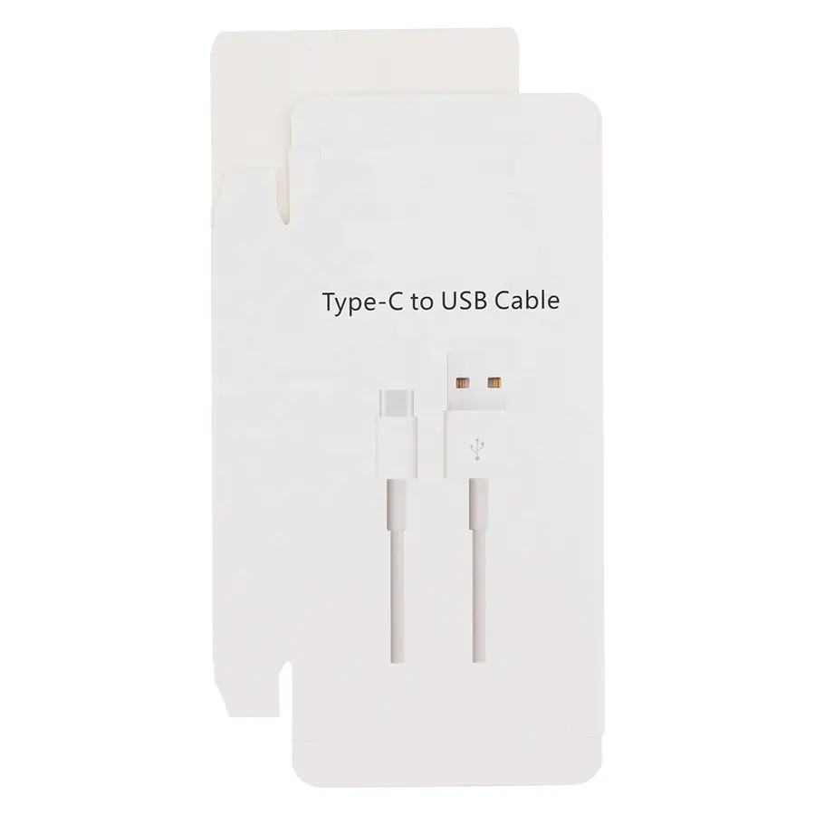 Wit Karton Papier Doos Voor Type-C 8pin Micro Datalijn Snelle Lading Kabel Verpakking Doos Met Hang gat Pakket Voor Mobiele