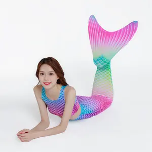 I migliori articoli In Stock coda di sirena per ragazze per il nuoto Plus Size coda di sirena Set da bagno per bambini Costume da bagno a sirena rosa