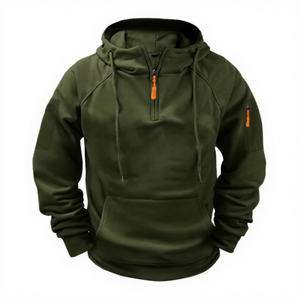 Sudadera con Capucha Blanca para Hombre, Cierre de Cremallera de un Cuarto, Corte Regular, Color Sólido, Bolsillo Frontal, Estilo Casual para Otoño, Felpa de Algodón 2027 - Product Image 5