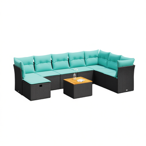 Ensemble de canapés de patio en polyrotin noir avec coussins, 9 pièces, mobilier de jardin extérieur, style contemporain, pour 8 personnes - Product Image 1