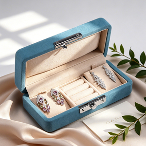 JINSKY Custom Logo Luxury Blue Velvet Jewelry <b>Box</b> Snap Closure Elegant <b>Gift</b> Packaging for Rings Necklaces Pendants - Product Image 2
