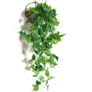 Decorative artificial green hanging plant leaves basket