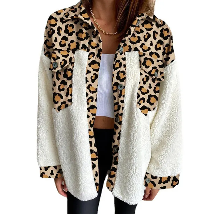 Hiver Automne Vache Léopard Cheetah Print Sherpas Warm Ladies Jackets Outwear Casual Thick Long Sleeve Cardigan Women Coats