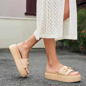 Venta al por mayor de marca de diseñador de moda <span class=keywords><strong>alpargatas</strong></span> de rafia cadena última talla 13 Slip on mujeres cuerda Sandalias planas para damas - Product Image 4
