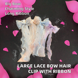 Yoly – Grandes pinces à cheveux mignonnes de 15,5 cm avec nœud en dentelle, long ruban en maille, épingle à cheveux flocon de neige, accessoires de mode pour femmes - Product Image 2