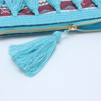 Tas Clutch Kanvas Motif Geometris Boho dengan Ritsleting Rumbai & Tali Pergelangan Tangan, Tas Makeup & Dompet Portabel, Kantong Kosmetik untuk Pesta