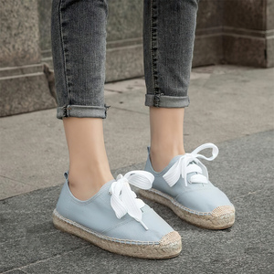 Espadrilles à lacets pour femmes, baskets minimalistes en toile respirante avec lacets en ruban, chaussures en jute tissé, chaussures de tous les jours - Product Image 2