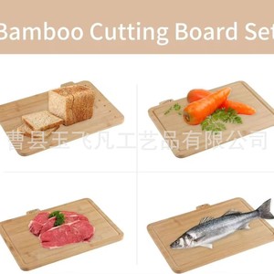 Fiery Chef Bamboo Chopping Board Set With Stand Multifunction Kitchen Cutting <b>Block</b> Rectangle Natural <b>Wood</b> Color - Product Image 5