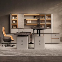 Bureau de direction moderne en forme de L, bureau de patron en bois avec armoire de rangement latérale, table pour bureau, mobilier commercial