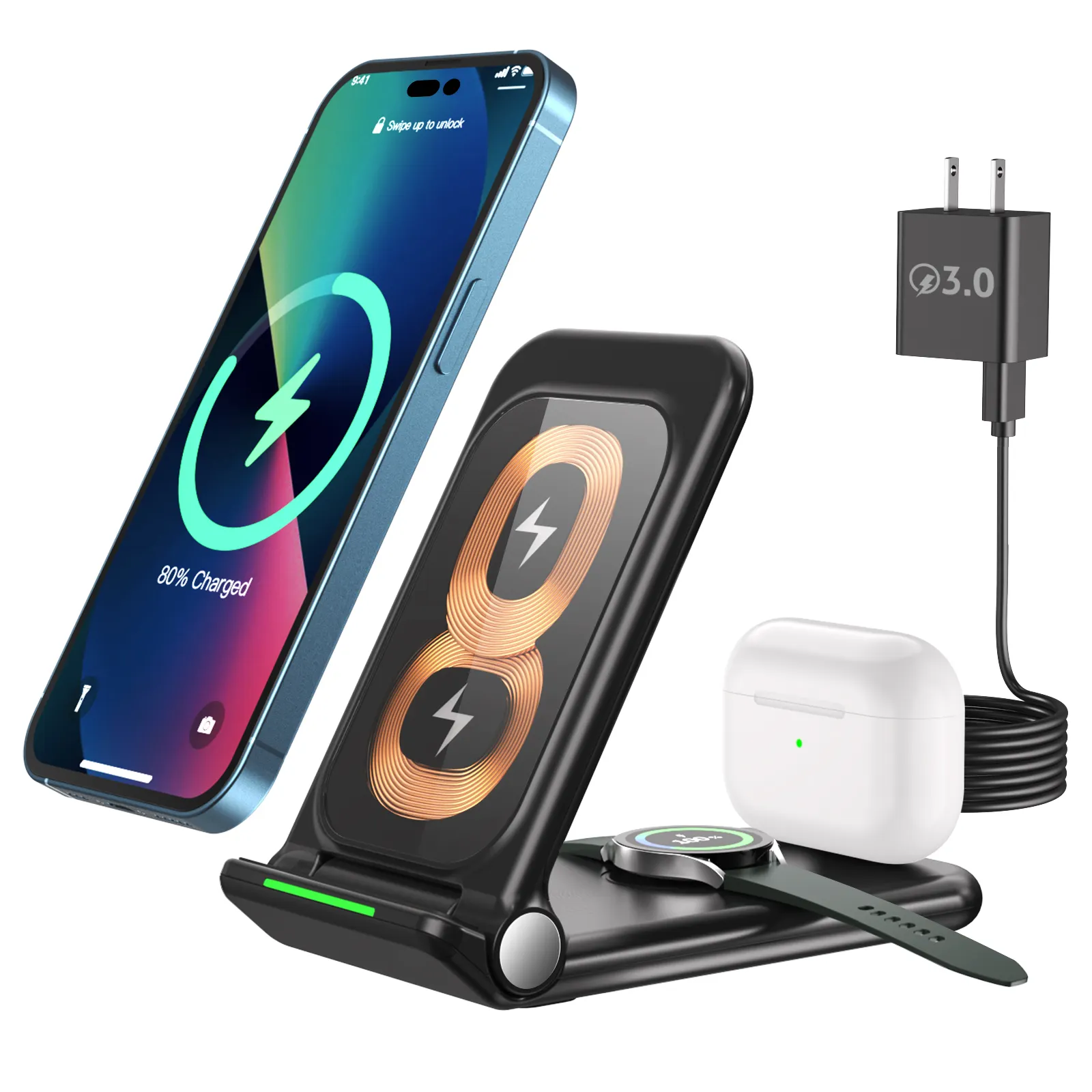 New Design 15w Fast Cell Phone Charger Station Charging Dock 3 in 1 Qi Wireless Charger Stand For Iphone