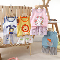 Ensemble de veste et short en coton pour enfants, pour filles et garçons, vêtements d'été avec motifs animaux/à carreaux/dessins animés