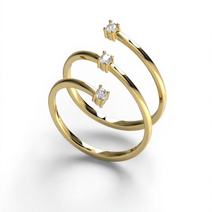 Bague de déclaration de luxe plaquée or 18K 14K, enroulée en spirale, avec trois diamants de laboratoire taille brillant rond, pour anniversaire - Product Image 1