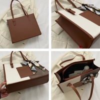 Nouveaux sacs fourre-tout pour femme automne 2024, sacs à main en cuir PU avec coutures colorées, style coréen, grands sacs avec foulard
