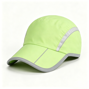 Lime Green Reflective Trim 100% Polyester 5-Panel Running Cap Quick Dry Ultra Lightweight Breathable UV Protection Night Safety - Product Image 2