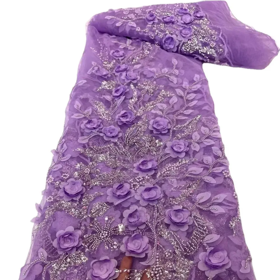 Robe d'été dentelle tissu perlé fleur tridimensionnelle tissu brodé européen et américain multicolore laser fleur enfant