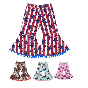 Pom Ropa Infantil de 4 de Julio con Temática Espeluznante, Pantalones Acampanados para Bebé, Pantalones Acampanados con Rayas y Estrellas, Pantalones de Chándal Oversize para Niña - Product Image 1