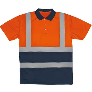 Hot Sale 100% Polyester Orange / Navy Moisture Wicking High Visibility Reflective Safety Hi Vis Polo