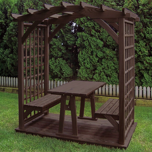 Pergola de jardin en bois avec table et banc, treillis, pavillon, abri pour cérémonie de mariage en plein air, ombrage pour patio - Product Image 3