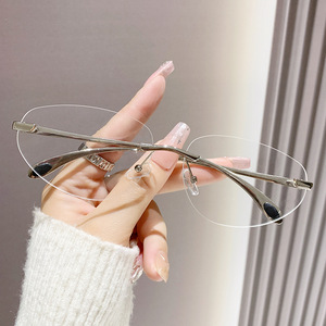 Hot Selling Popular New Men's and Women's Outdoor Sunscreen Fashion Rimless Metal Oval <b>Sunglasses</b> - Product Image 4