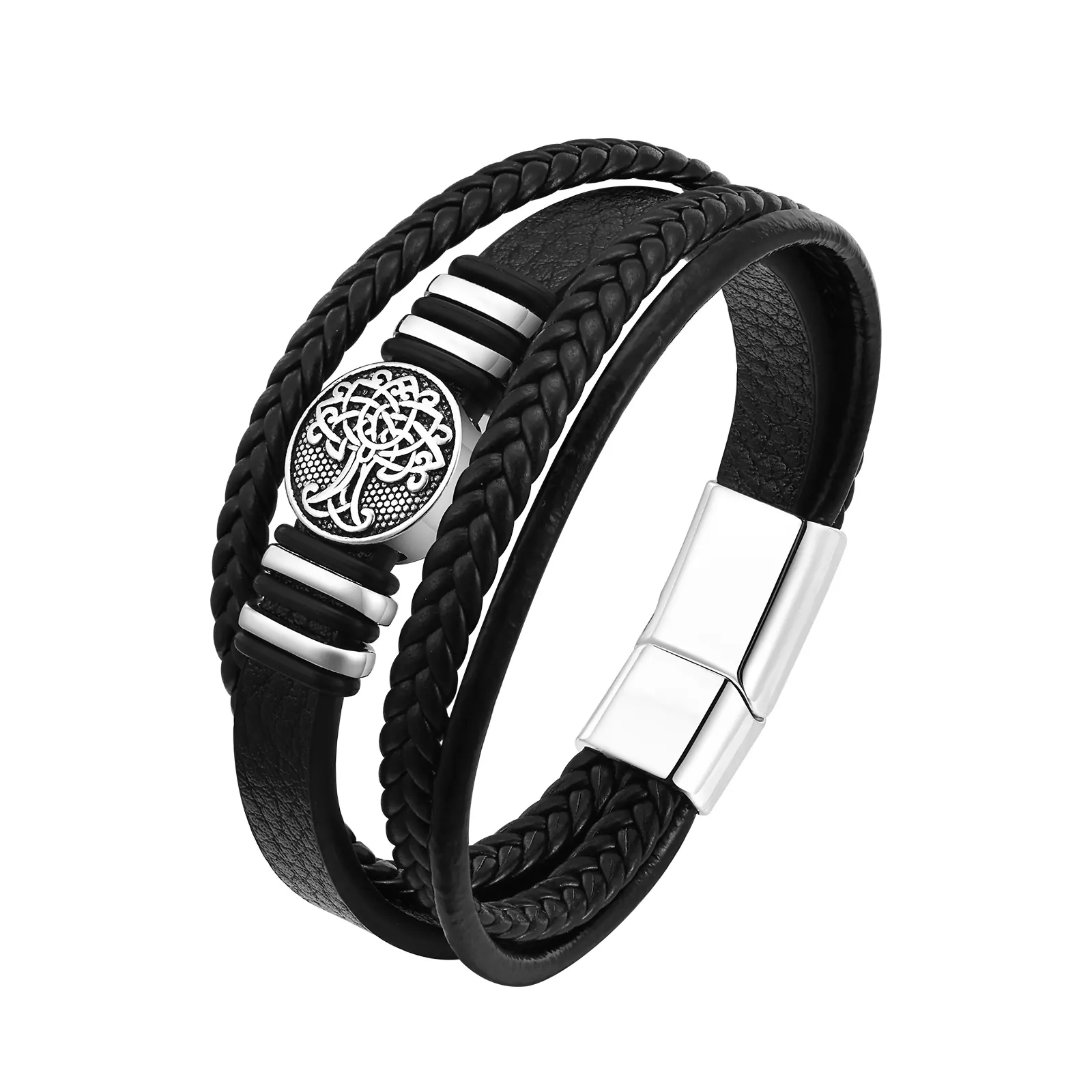 Sieraden Viking Meerlagige Handgemaakte Gevlochten Lederen Armbanden Levensboom Armband Mannen