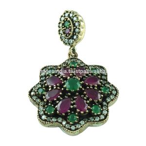 Pendentif multi-pierres avec rubis, émeraude et pierres CZ, argent sterling 925, bijoux unisexe - Product Image 3