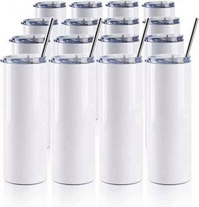 Vaso térmico delgado blanco de 20 oz para sublimación DIY, con tapa antiderrames y pajita de plástico, ¡novedad 2024, superventas, en stock, envío gratis! - Product Image 1