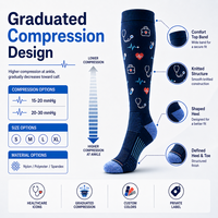Chaussettes de compression personnalisées à motifs médicaux, hauteur genou, 15-20 20-30 mmHg, chaussettes de soutien jacquard, OEM ODM Marque privée
