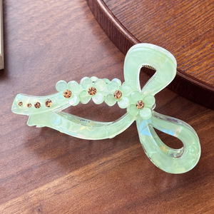 Pinza de Pelo con Lazo Degradado y Diamantes de Imitación, Flor Tridimensional Pequeña, Clip Grande de Acrílico, Pinza de Plástico Tipo Tiburón - Product Image 5