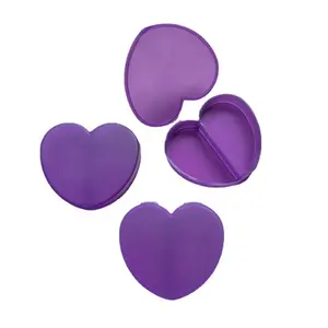 Caja de almacenamiento de pastillas de cápsula púrpura, caja de plástico familiar en forma de corazón, 2 compartimentos, cajas de pastillas