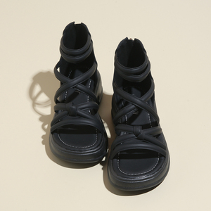 Sandales plates à lanières croisées pour femme, style romain, à talon haut, avec bride de cheville, design original - Product Image 5