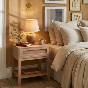 Nara <b>Bedside</b> Modern Solid Wood <b>Bedside</b> <b>Table</b> with <b>Rattan</b> Drawer Natural Oak Nightstand Minimalist Furniture Lumora - Product Image 5