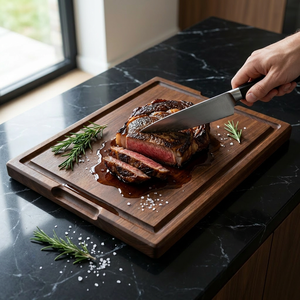Tagliere in Legno Massello di Noce con Scanalatura Raccogli-Gocce 18x12x1.5 Pollici, Extra Spesso per Affettare Carne, con Manici - Product Image 2