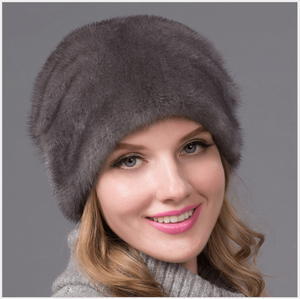 Luxus Winter Nerz Pelzmütze Grau Pelz Bobble Hat Damen Echte Pelzmütze - Product Image 1