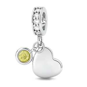 Bracelet Quotidien Personnalisé avec Breloque Cœur Gravée, Perle en Cuivre, Zircon Pierre de Naissance Ronde et Anneau, Cadeau d'Amour Familial - Product Image 1