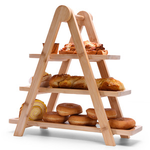 Support à dessert en bambou à trois niveaux, rectangulaire, réutilisable, plateau de service pour mariage et fête - Product Image 3
