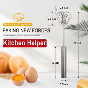 Batidora de Huevos Semiautomática de Acero Inoxidable, Herramienta de Cocina para Repostería, Batidora Manual - Product Image 6