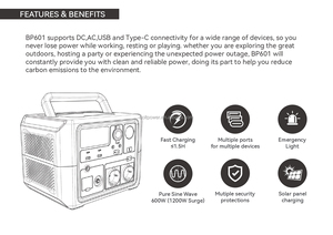 404Wh Portable <b>Power</b> Station 600W Solar <b>Generator</b> with AC USB Type-C Output for Outdoor Camping - Product Image 4