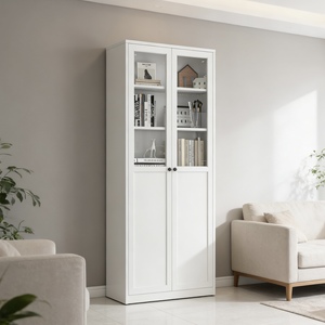 Libreria Moderna Minimalista a Doppia Porta in Vetro, Altezza Regolabile, Montata a Parete, Multistrato, Grande Capacità, in Ferro Battuto per Soggiorno - Product Image 1