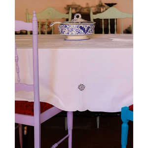 Mantel de Lino Blanco Pietrochianese con Encaje de Ganchillo y Rosetas, Rectangular de 120 Pulgadas, Servilletas Jacquard para Hoteles, Mesa de Comedor Elegante - Product Image 4