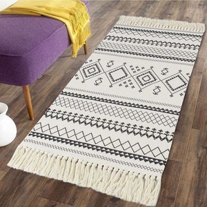Tapis de sol tissé à la main avec pompons, pour chambre à coucher, lavable en machine, tapis simple - Product Image 5