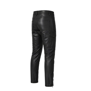 Pantalon de motard vintage en cuir de vache véritable pour homme, respirant, coupe droite, en cuir véritable, par Standard International - Product Image 4