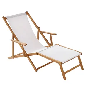 Sillas de playa plegables con reposapiés para exteriores, tumbona personalizada de lona blanca de 4 posiciones, reclinable, de madera, para ocio y Patio