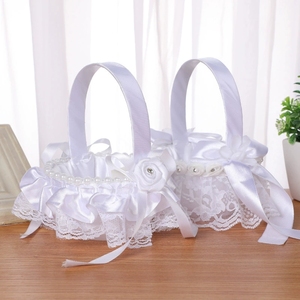 Mini Cesta para Niña de las Flores en Bodas, Cesta Hecha a Mano con Lazo para Recuerdos de Fiesta de Despedida de Soltera, Suministros de Decoración para Bodas - Product Image 1