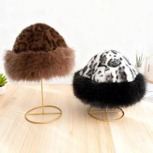 หมวกขนเฟอร์ลายเสือดาวแบบใหม่สำหรับผู้หญิง สไตล์เจ้าหญิงตะวันออกเฉียงเหนือ ป้องกันหู อุ่นสบาย - Product Image 2