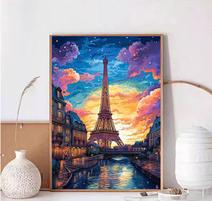 Peinture par numéros DIY Paysages de la Tour Eiffel Kit de peinture sur <span class=keywords><strong>toile</strong></span> faite <span class=keywords><strong>à</strong></span> la main <span class=keywords><strong>D</strong></span>écoration murale moderne - Product Image 1