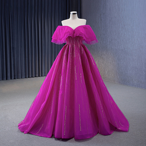 Robes de bal en tulle rose fuchsia miel, robes de soirée formelles, perles, Arabie Saoudite, robe trapèze, longueur au sol Rsm231112 - Product Image 1