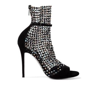 EVK2302 – bottines de danse en résille de cristal <span class=keywords><strong>noir</strong></span> pour femmes, étoile, belle mode, fête, sandales à talons hauts pour filles - Product Image 2