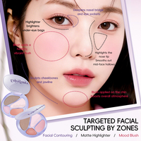 Grosir OEM/ODM MOQ Rendah Tahan Lama All In One Soft Peach Multi-fungsi Tray Tone Blush Bronzer Highlighter Bedak Wajah